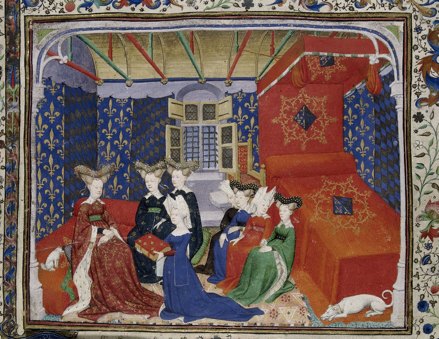 Christine de Pizan offrant ses Épîtres du Débat sur le Roman de la Rose à la reine de France Isabeau de Bavière (The Book of the Queen, BL Harley 4431).